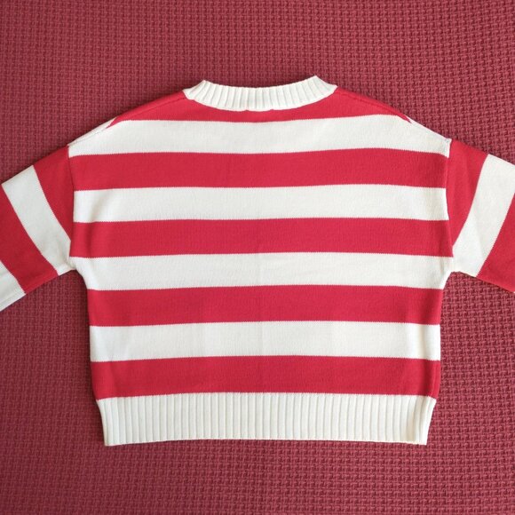 Express Relaxed Striped Crew Neck Pocket Sweater in Red and White NWT - Picture 14 of 14